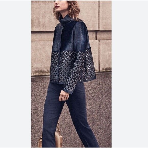Lafayette 148 New York Jackets & Blazers - NWT Lafayette 148 New York Jacket $2,998 M Calf Hair Leather Navy Blue Cutout